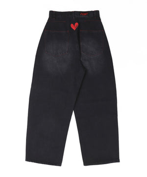 ハートパッチバギーデニム