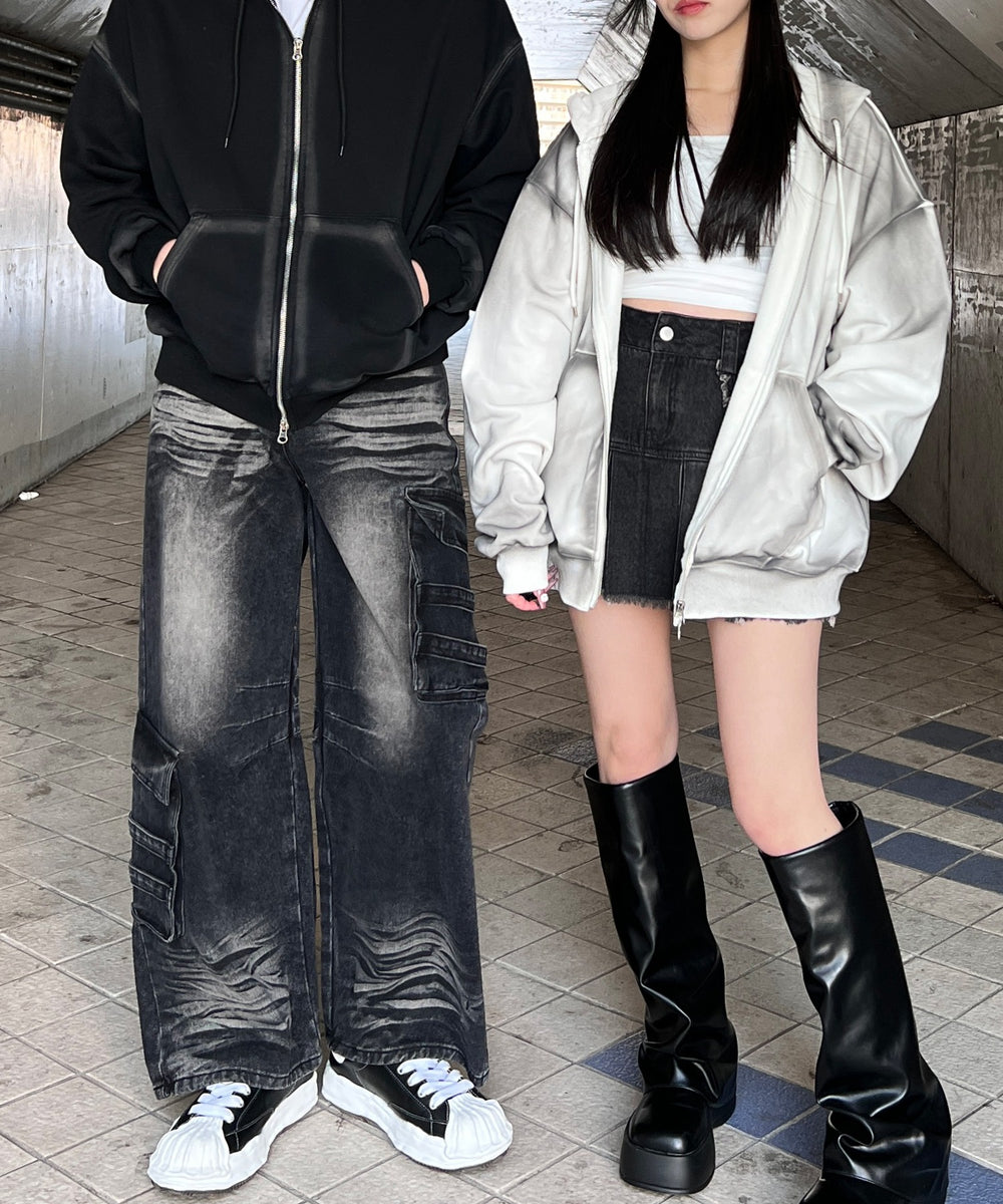 ブラシ加工ダブルZIPビッグパーカー