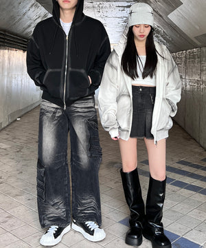 ブラシ加工ダブルZIPビッグパーカー