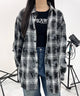 ブリーチチェックシャツ/ブラック モデル：154㎝ FREE着用