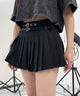 ダブルベルトストライププリーツミニスカート/ブラック モデル：154㎝ S着用