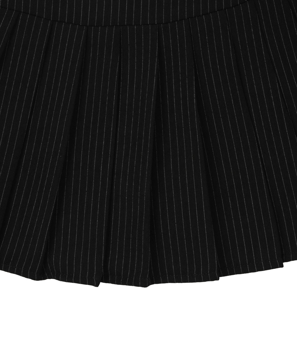 ダブルベルトストライププリーツミニスカート