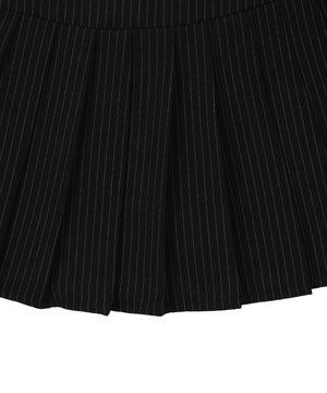 ダブルベルトストライププリーツミニスカート