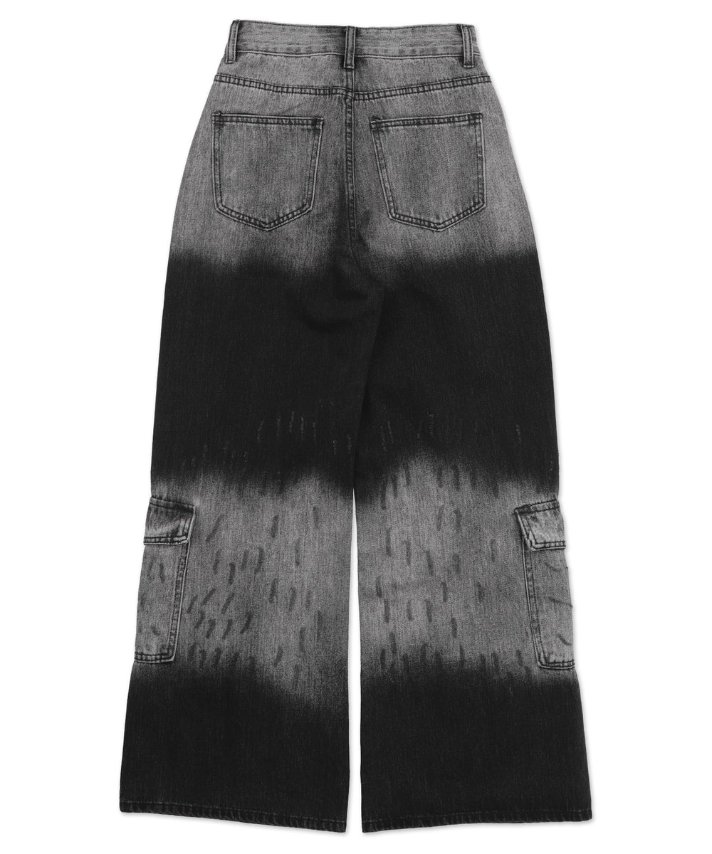 ブリーチカーゴブラックバギーデニム