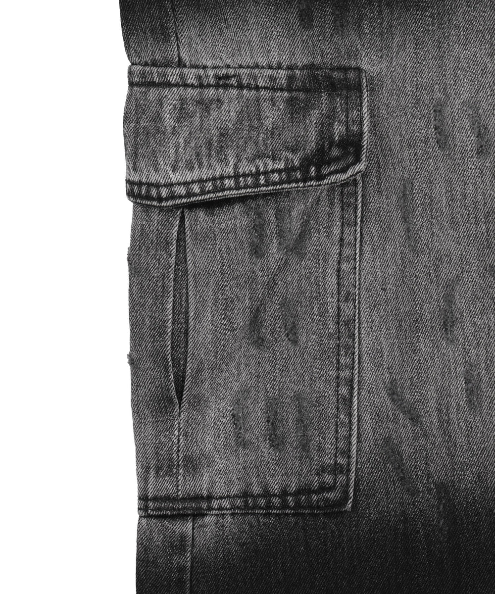 ブリーチカーゴブラックバギーデニム