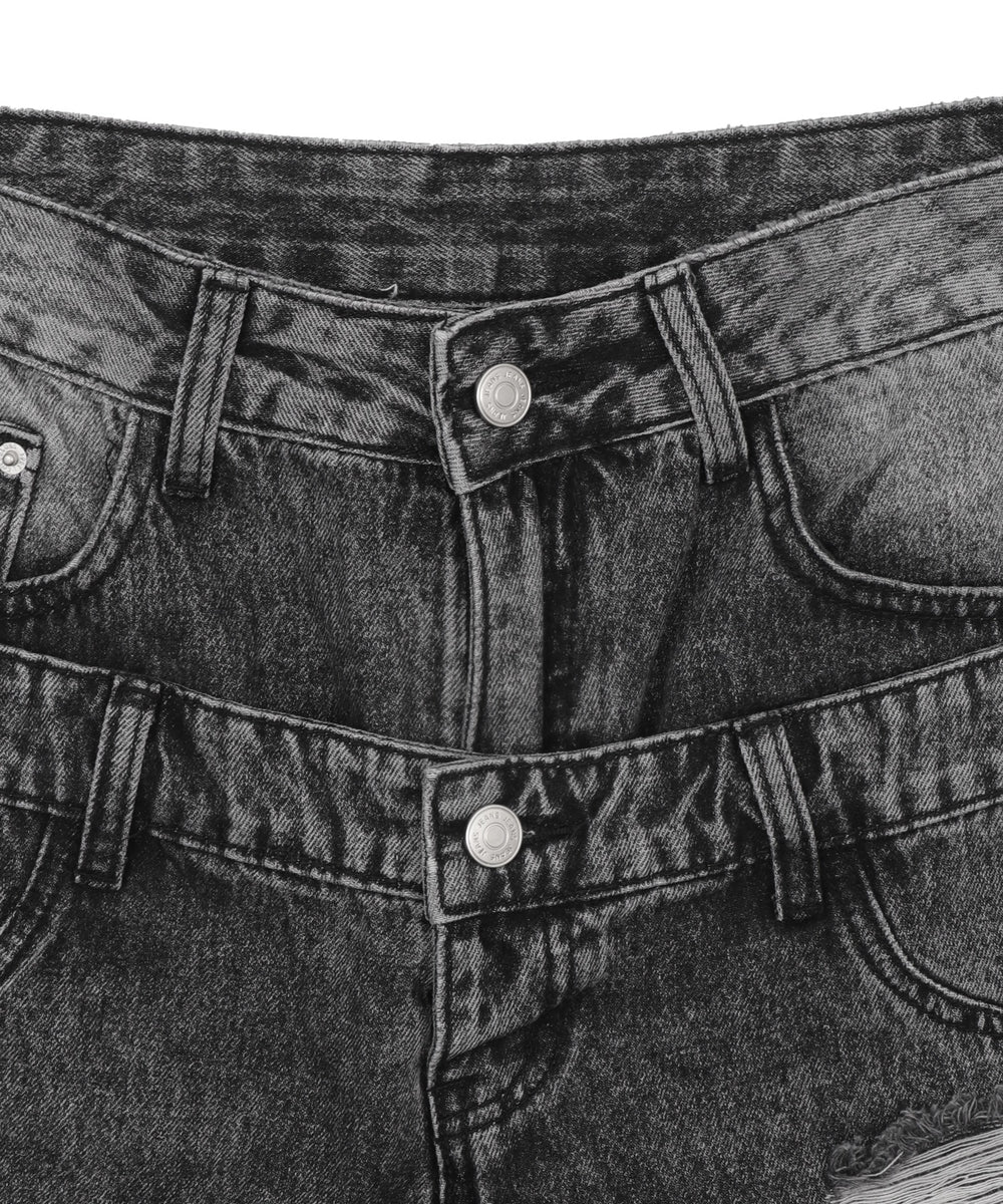 ダブルウエストクラッシュハーフパンツ