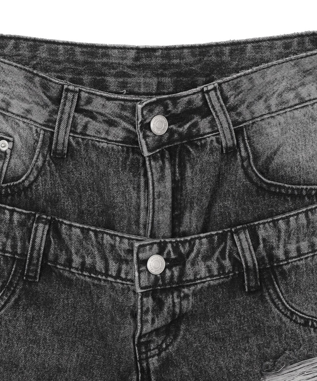 ダブルウエストクラッシュハーフパンツ