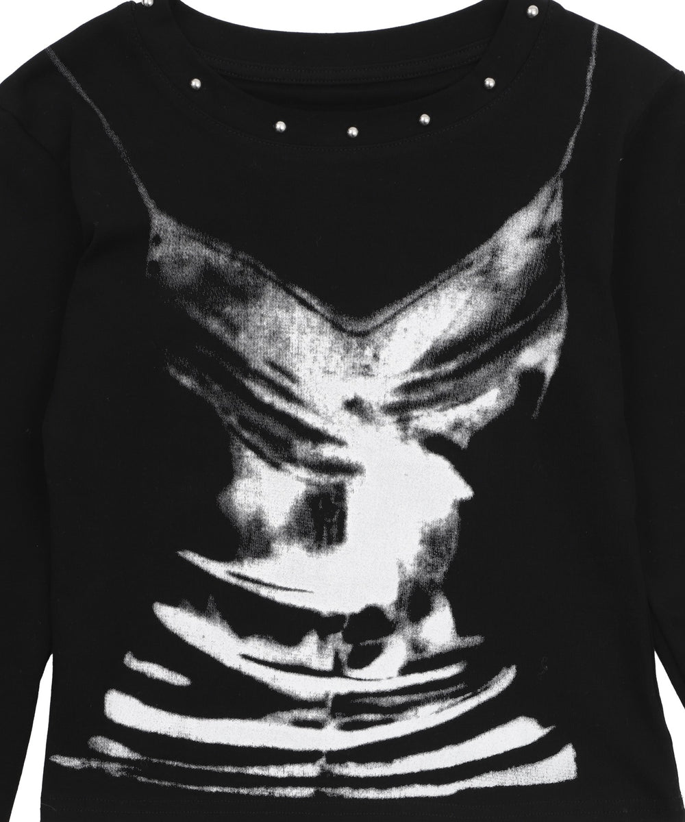 フェイクインナープリントトップス