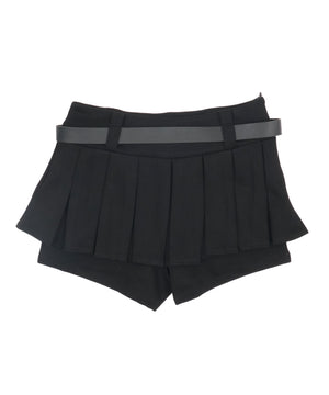 ベルト付きダブルウエストプリーツミニスカパン