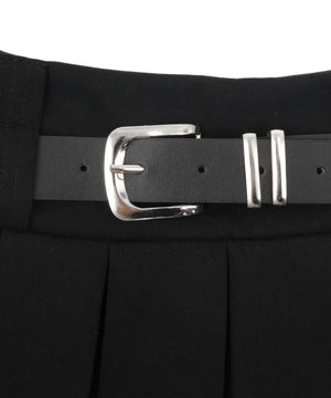 ベルト付きダブルウエストプリーツミニスカパン