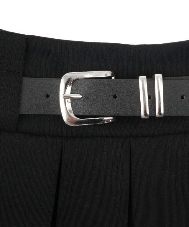 ベルト付きダブルウエストプリーツミニスカパン