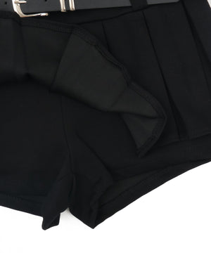 ベルト付きダブルウエストプリーツミニスカパン