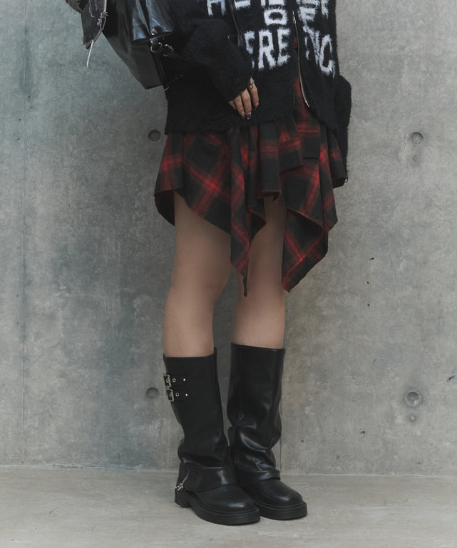 フェイクスリーブイレヘムスカート/レッド