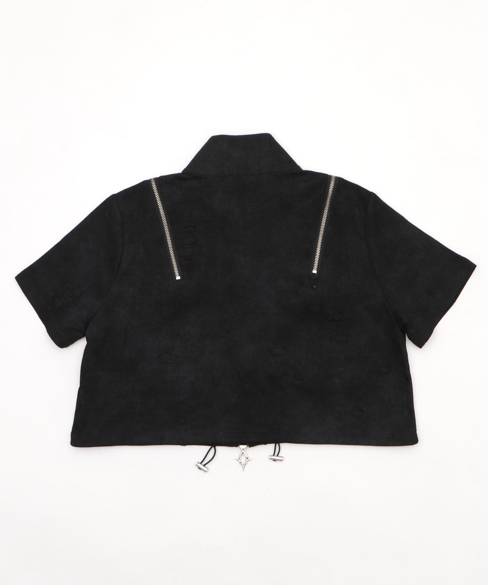 クロップドショルダーZIPトップ