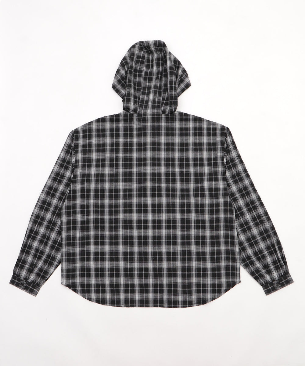 フーデッドオーバーチェックシャツ