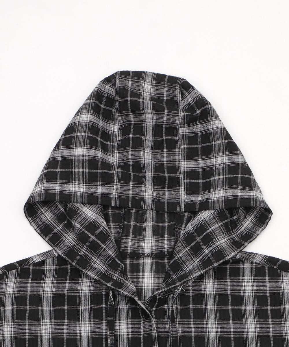 フーデッドオーバーチェックシャツ