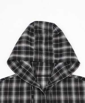 フーデッドオーバーチェックシャツ