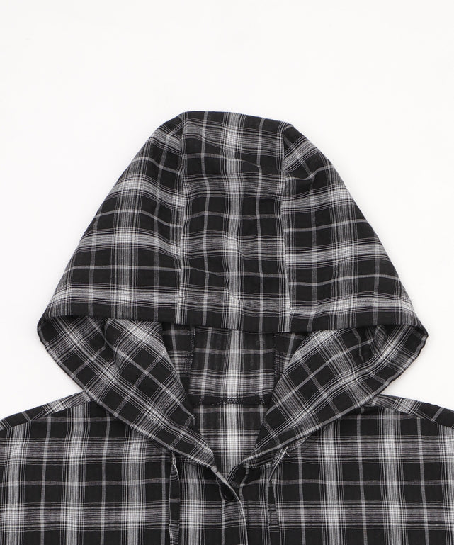 フーデッドオーバーチェックシャツ