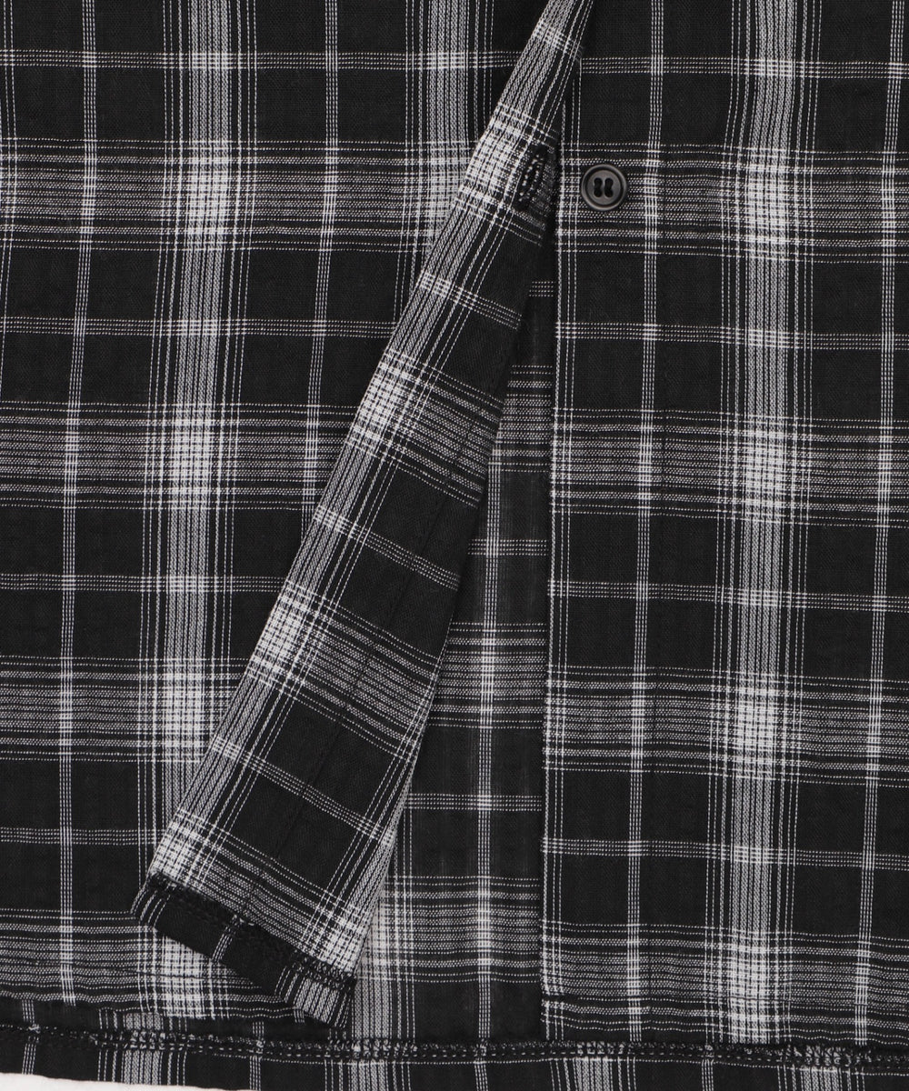 フーデッドオーバーチェックシャツ