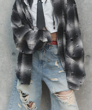 ダメージデニムハーフパンツ