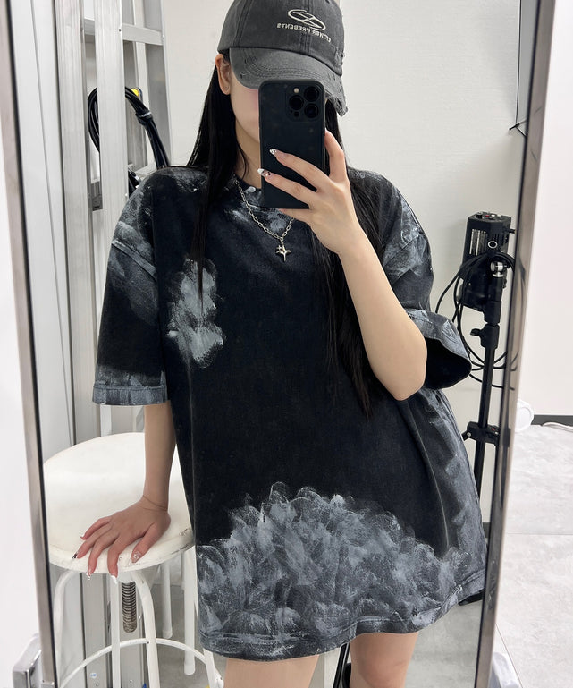 ペイントヴィンテージビッグT/ブラック モデル：154㎝ FREE着用