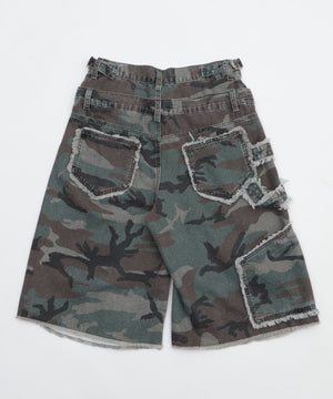 カモフラフリンジWウエストハーフパンツ