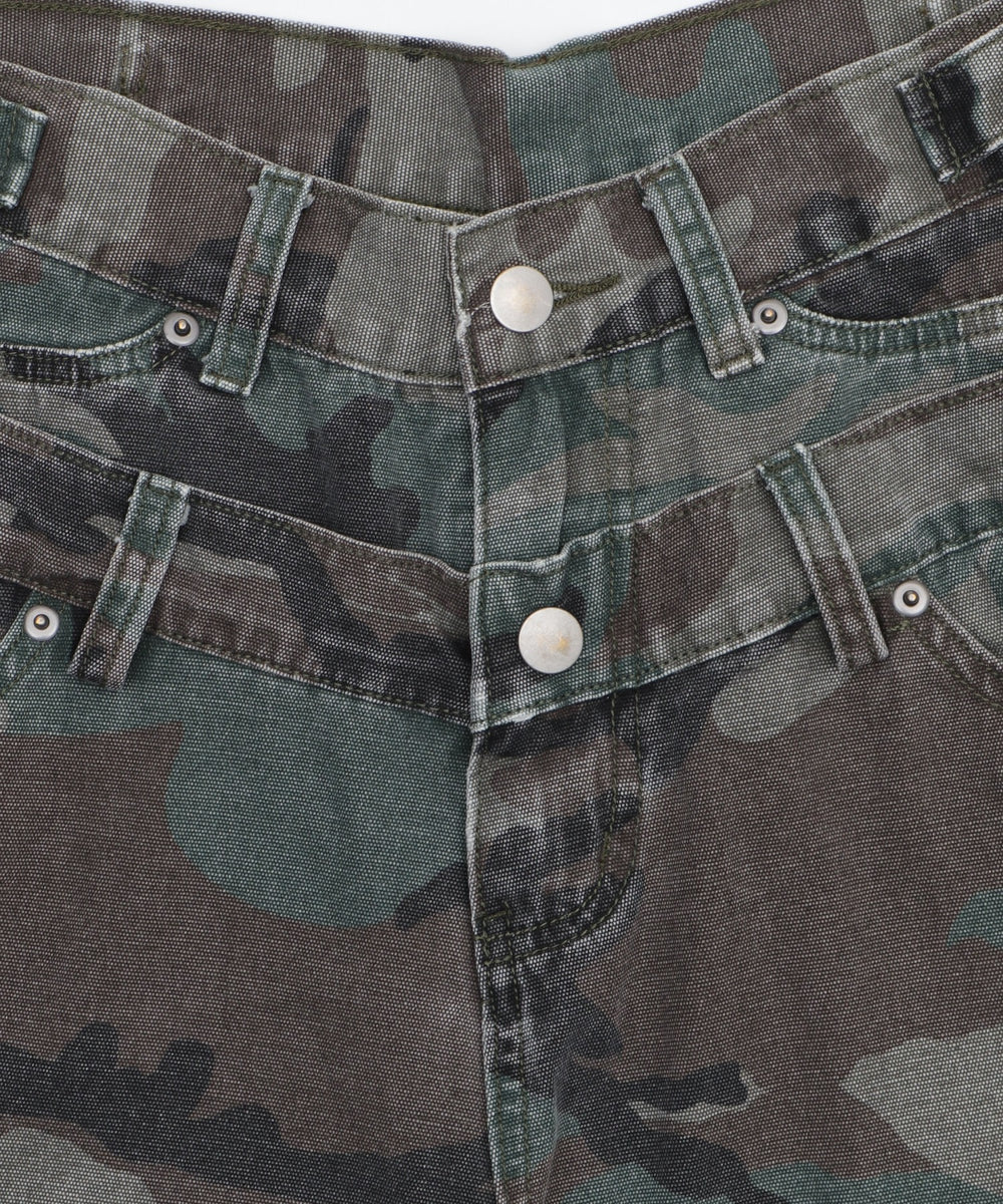 カモフラフリンジWウエストハーフパンツ