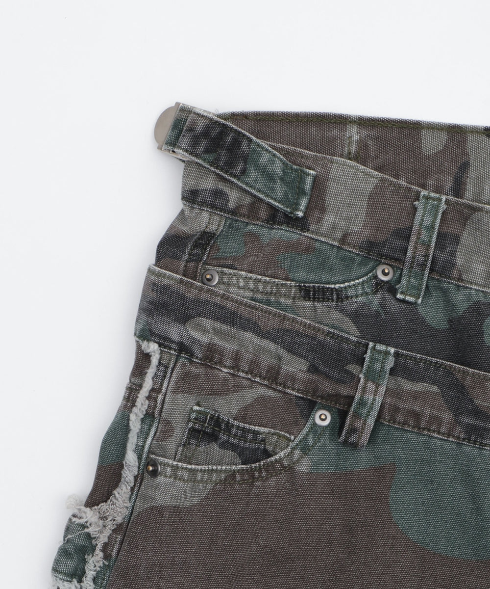 カモフラフリンジWウエストハーフパンツ