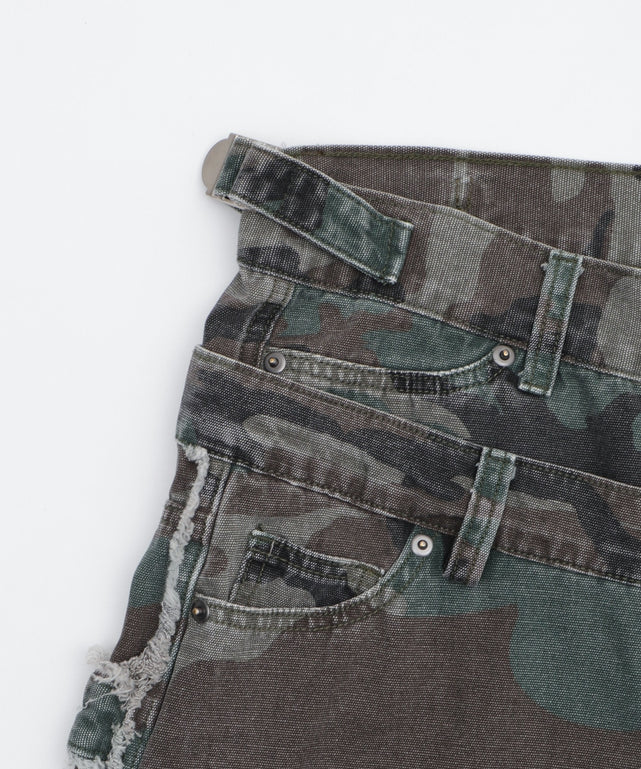 カモフラフリンジWウエストハーフパンツ