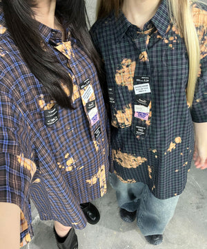 タイ付ブリーチチェックシャツ