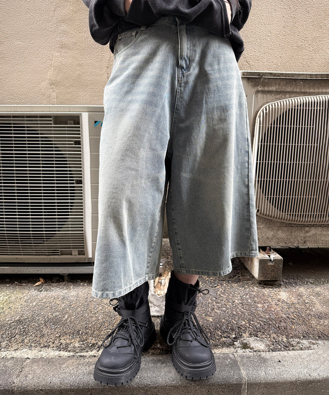 ワイドデニムハーフパンツ/デニム淡 モデル：160㎝ FREE着用  ブラック モデル：160㎝ FREE着用  ブラック モデル：160㎝ FREE着用 ブラック モデル：160㎝ FREE着用 ブラック モデル：160㎝ FREE着用 ブラック モデル：160㎝ M着用 