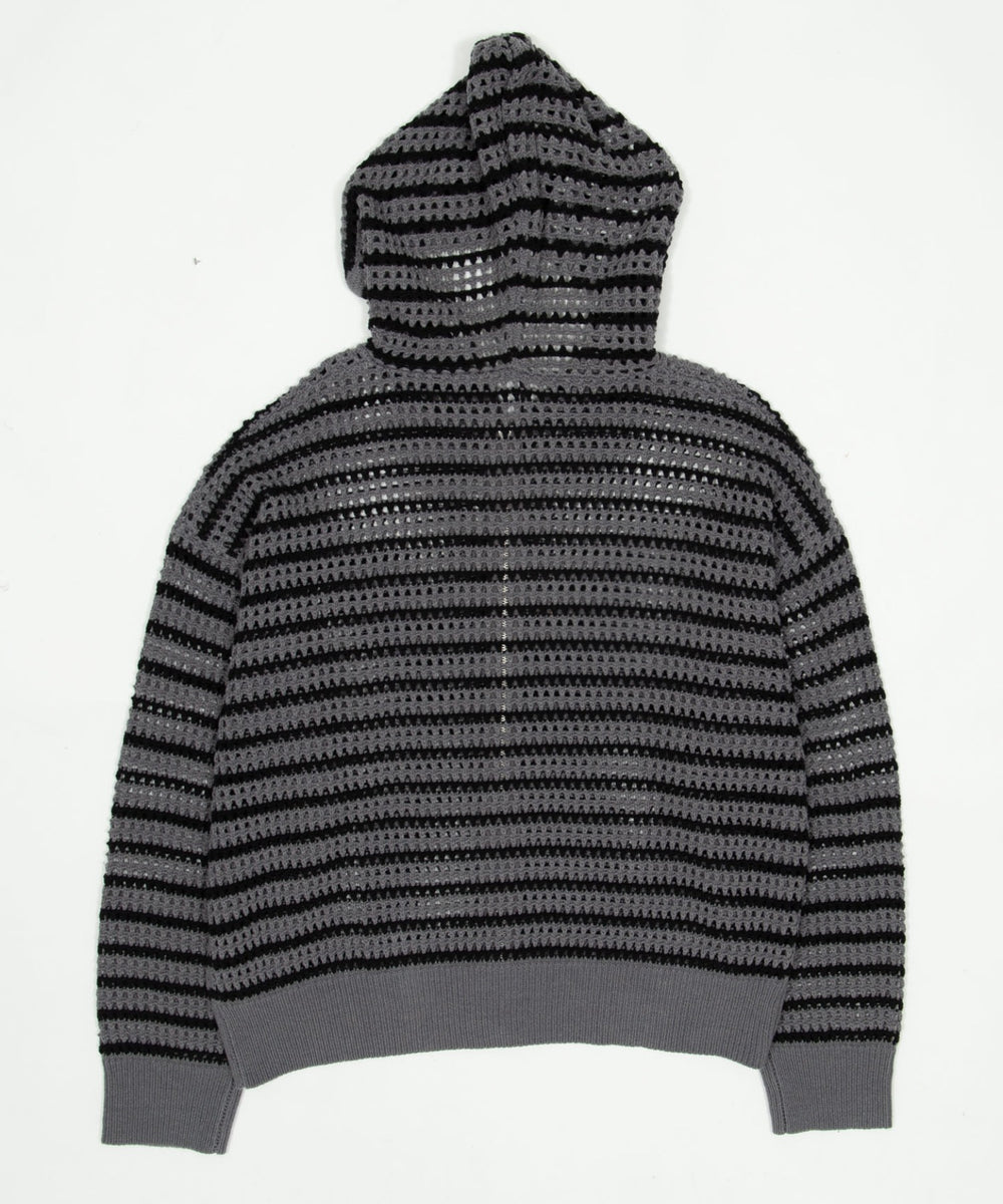 ボーダーメッシュニットジップパーカー