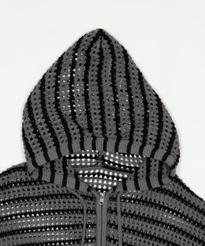 ボーダーメッシュニットジップパーカー