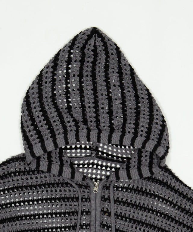 ボーダーメッシュニットジップパーカー