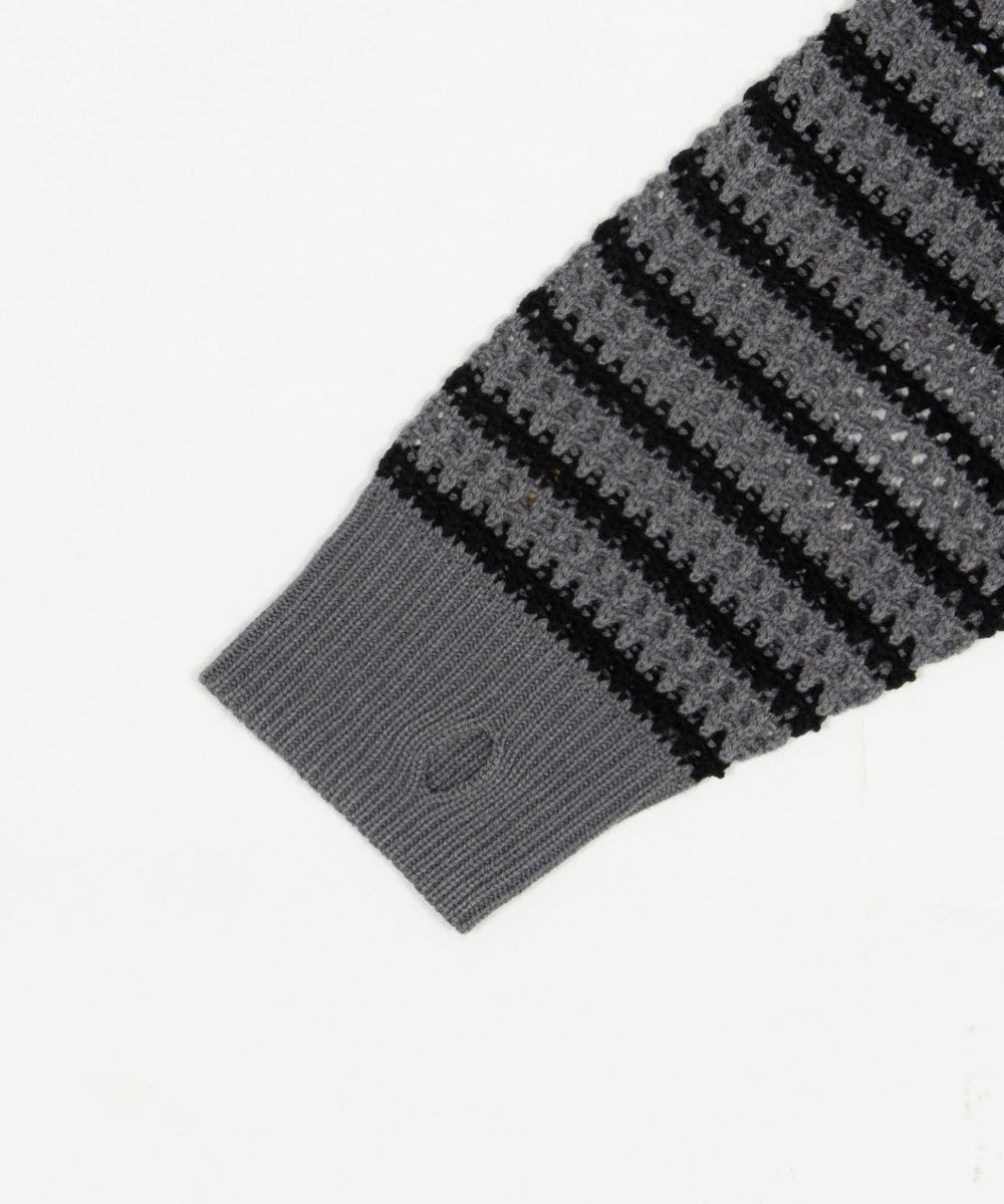 ボーダーメッシュニットジップパーカー