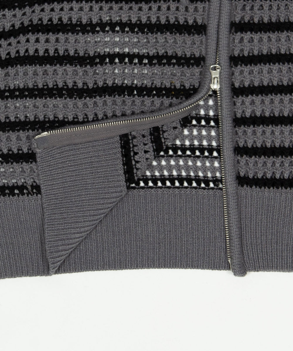 ボーダーメッシュニットジップパーカー