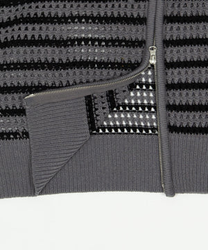 ボーダーメッシュニットジップパーカー