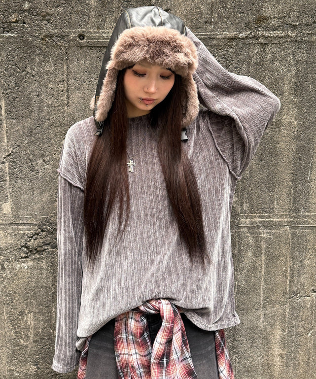 ベロアモールオーバートップ/グレー モデル：160㎝ FREE着用