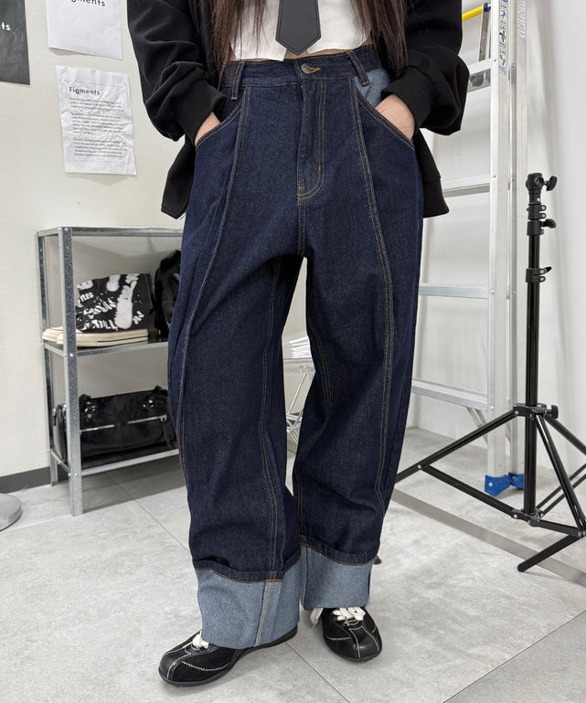 ロールアップカーブデニム/デニムインディゴ モデル：159cm Sサイズ着用