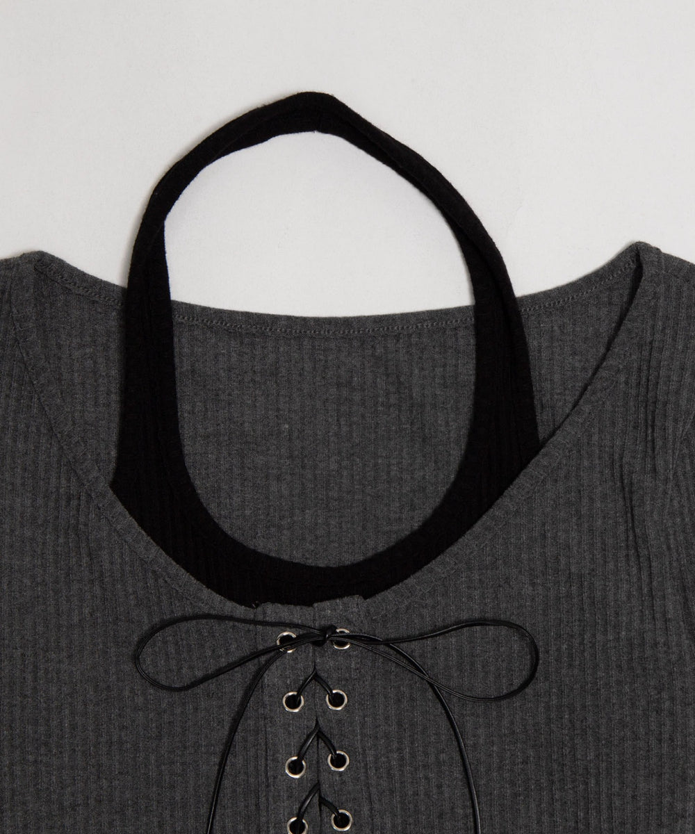 レースアップレイヤードヘムトップ