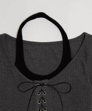 レースアップレイヤードヘムトップ