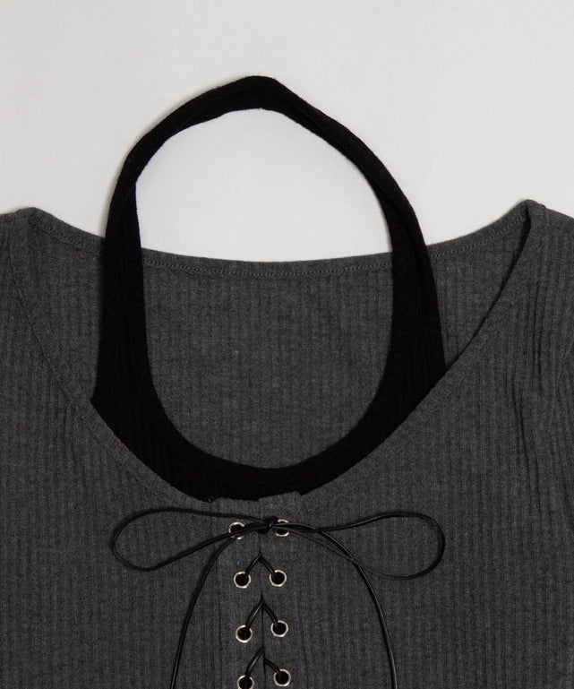 レースアップレイヤードヘムトップ