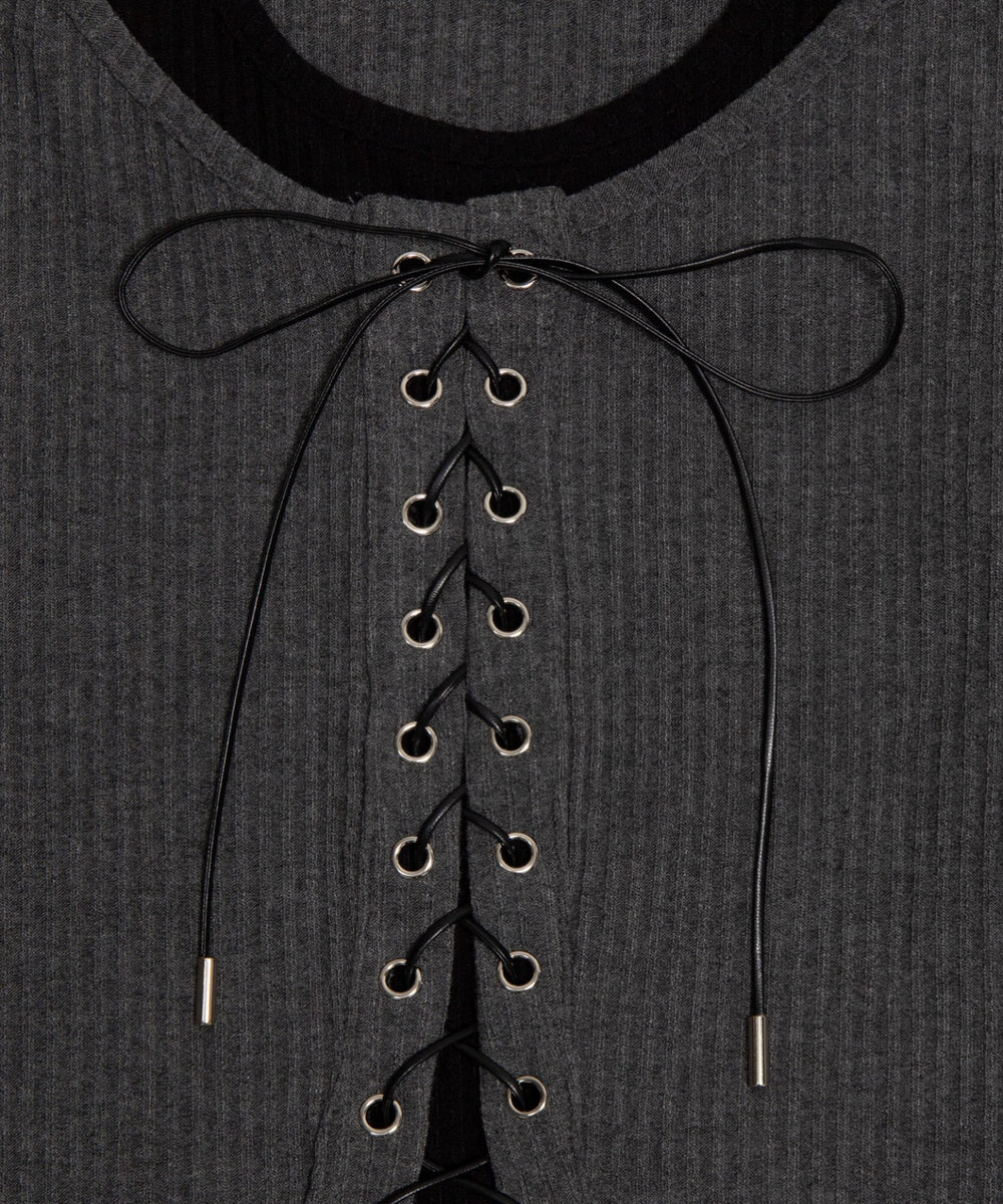 レースアップレイヤードヘムトップ