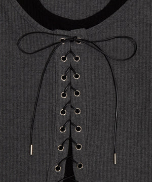 レースアップレイヤードヘムトップ