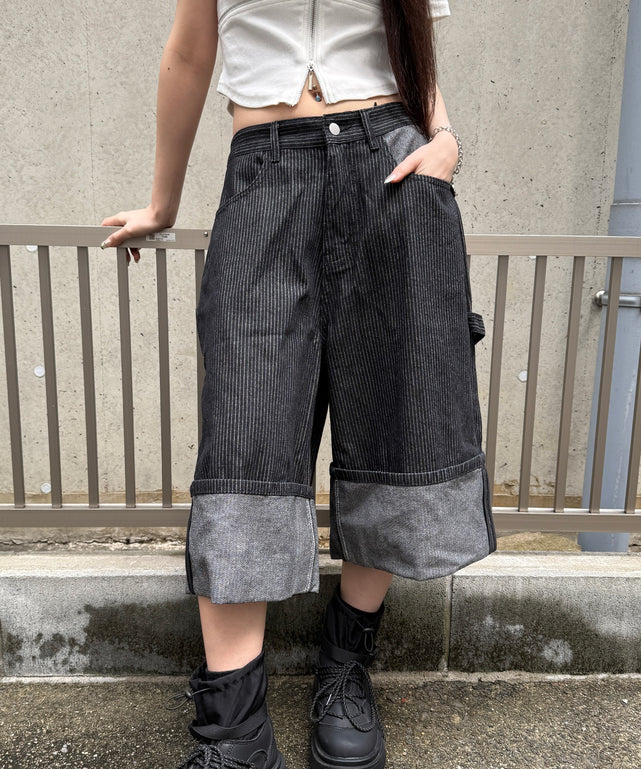 ストライプペインターハーフデニム/ブラック モデル：159cm S着用