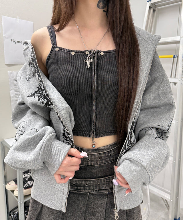 スタッズジップキャミソール/スミクロ モデル：159cm F着用