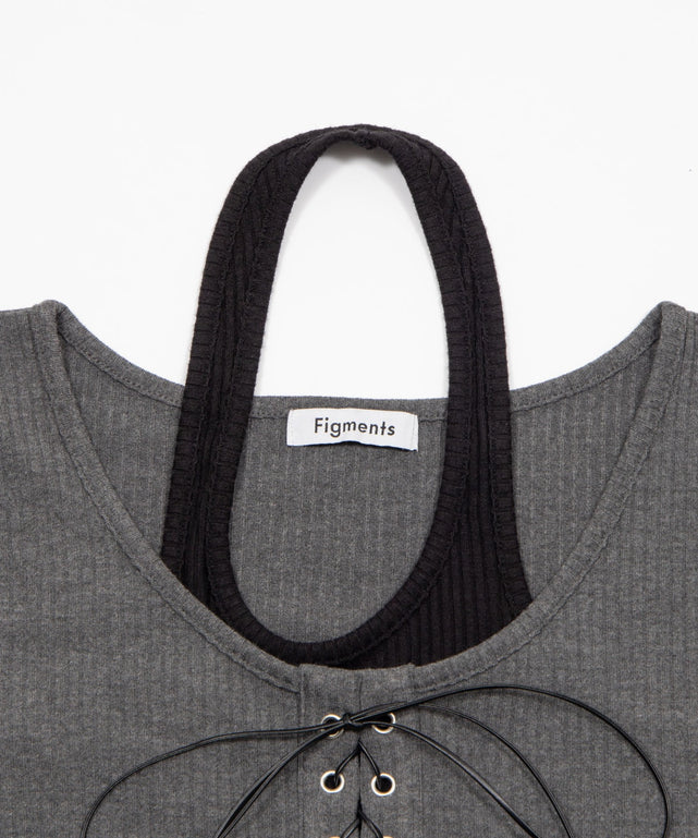 レースアップレイヤードヘムSSトップ