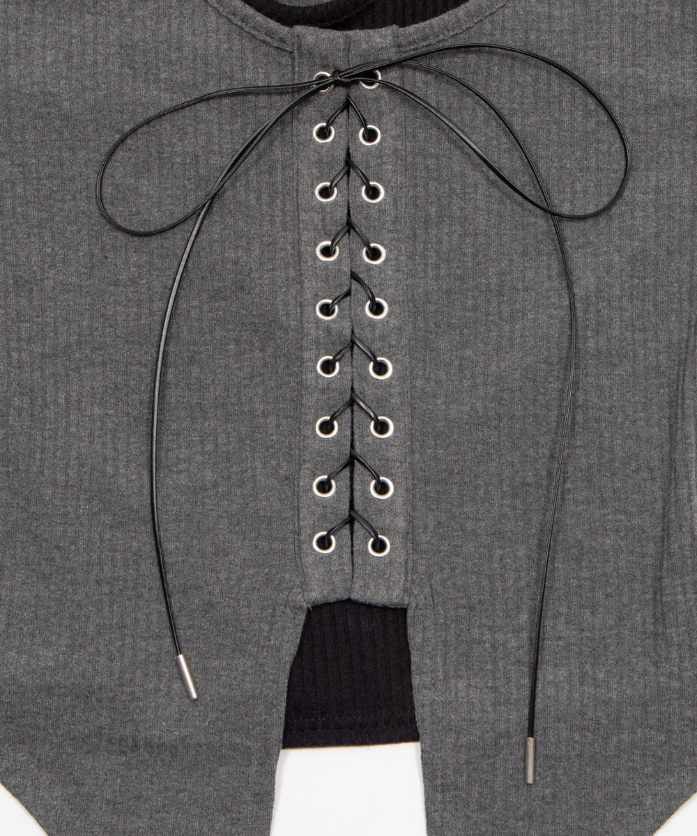 レースアップレイヤードヘムSSトップ