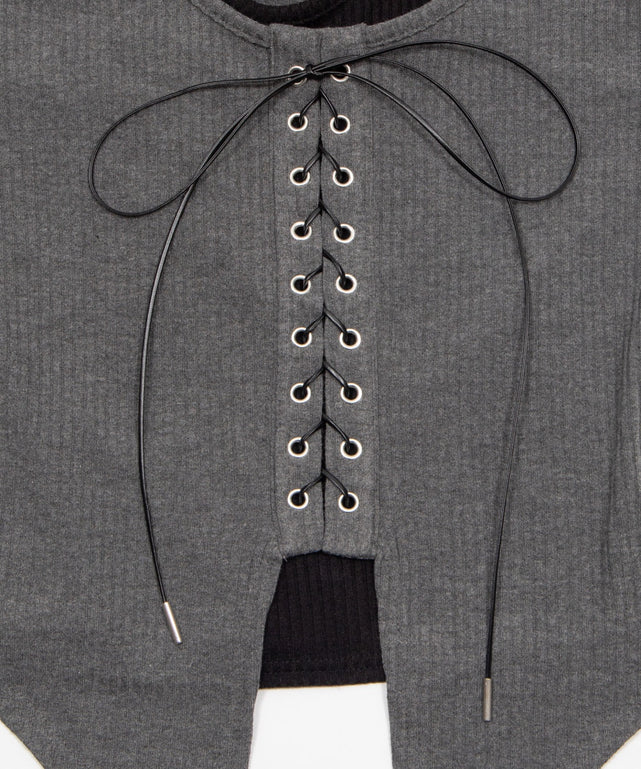 レースアップレイヤードヘムSSトップ