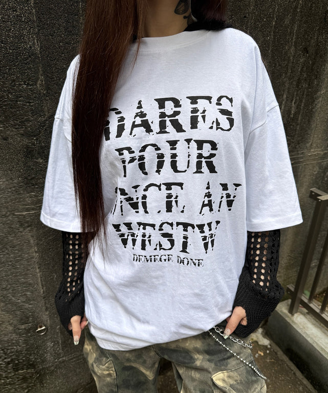 ノイズロゴビッグTシャツ/ホワイト モデル：159cm F着用